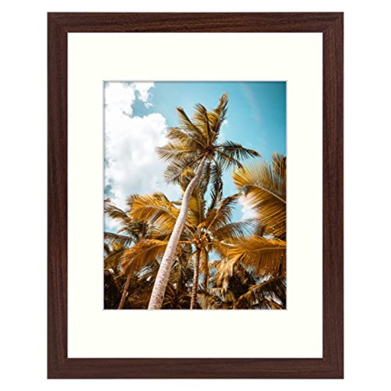11x14 Picture Frame with Mat for 8x10 Photo - High Definition Glass Wide Molding - Preinstalled Wall Mounting Hardware (Brown, 1 Pack)